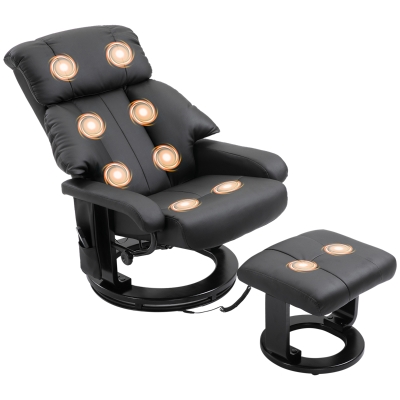 HOMCOM Massage Recliner Chair with Ottoman, 360° Swivel, Black