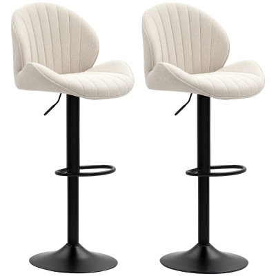 HOMCOM Bar Stools Set of 2, Swivel Barstools with Back, Adjustable Height and Footrest for Kitchen Island, Dining Room, Beige