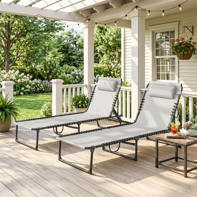 Outsunny Folding Chaise Lounge Chairs, 4-Position, Dark Blue