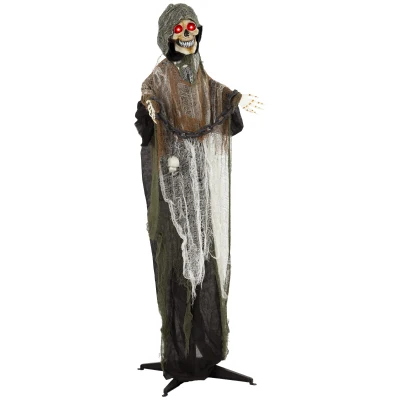 HOMCOM 5.6 ft Animated Grim Reaper, Life-Size Halloween Animatronic with Moving Hands/Head, Glowing Eyes, Creepy Sound