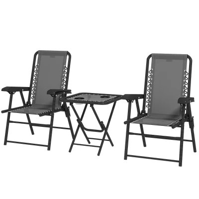 Outsunny 3 Pieces Patio Bistro Set, Outdoor Folding Table and Chairs Set, Metal Patio Furniture Set with Cup Holders