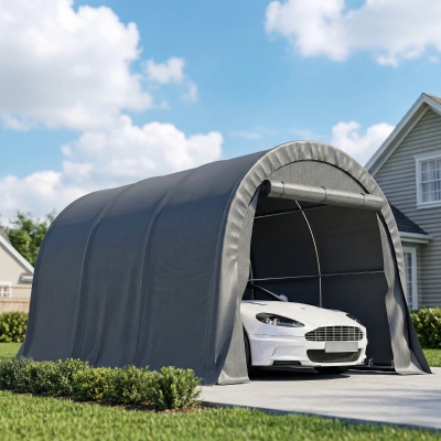 Outsunny 10' x 15' Heavy Duty Carport, Portable Garage Car Canopy Tent Shelter with Reinforced Galvanized Frame, Dark Grey