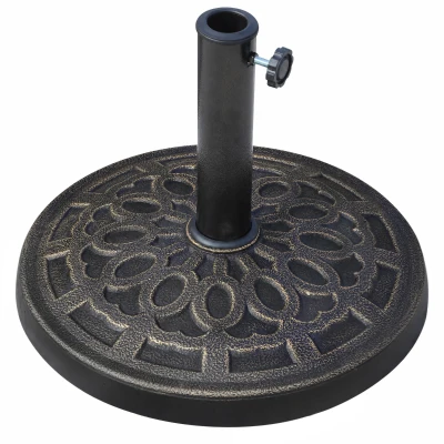 Outsunny 26 lbs Resin Round Umbrella Base Stand Market Parasol Base for Φ1.5", Φ1.89" Pole, for Backyard, Garden, Bronze