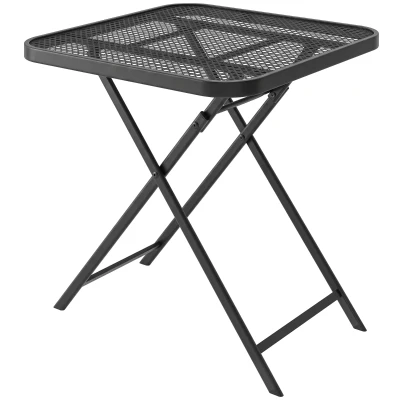 Outsunny 27.5" Square Outdoor Patio Table, Outdoor Folding Table with Grid Rattan-Like Top for Camping, Picnic, Black