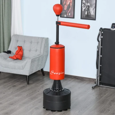 Soozier Freestanding Boxing Punch Bag Stand with 360° Rotating Flexible Arm, Speed Ball, Waterable and Sandable Base, Red
