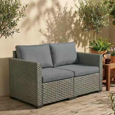 Outsunny 2 Seater Outdoor Couch Patio Sofa with Deep Seat, Cushions, Wide Armrests for Garden, Balcony, Porch, Dark Grey