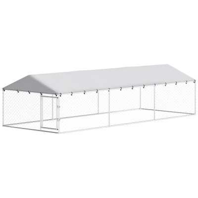 PawHut 19.7' x 7.5' x 4.9' Outdoor Dog Kennel Heavy Duty Galvanized Steel Chain Link with UV-resistant Roof, Silver