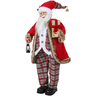 HOMCOM Life Size Singing and Dancing Santa Claus, Standing Animated Santa Claus with Posable Arms, Lantern, Sound Activated