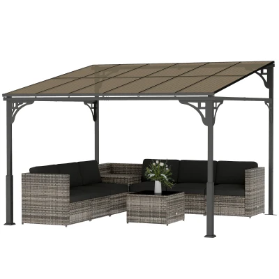 Outsunny 11' x 10' Outdoor Pergola, Wall Mounted Hardtop Lean-to Gazebo with Polycarbonate Roof and Metal-Aluminium Frame