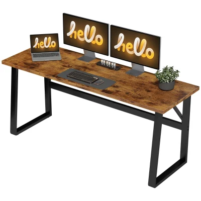 HOMCOM 71 Inch Computer Desk, Home Office Desk, Simple Study Writing Table with Adjustable Feet, Modern Style, Brown