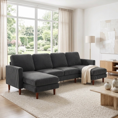 HOMCOM Sectional Sofa, U Shaped Couch with Double Chaise, Pillow-top Armrests and Spring Cushions, 2200lb Capacity, Dark Grey