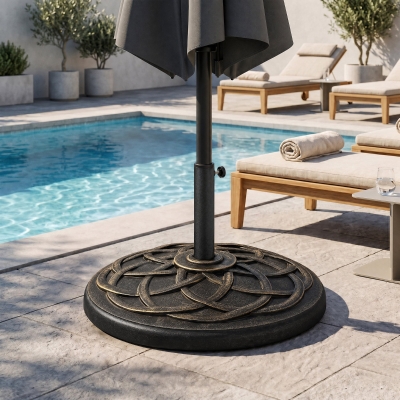 Outsunny 42 lbs Resin Round Market Umbrella Base Holder 22" Decorative Parasol Stand for Patio, Outdoor, Backyard, Bronze