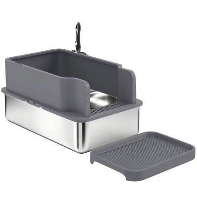 PawHut Large Stainless Steel Sifting Litter Box with Sifter Tray