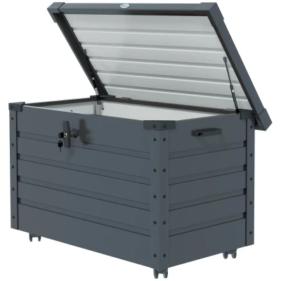 Outsunny 78 Gallon Garden Storage Box, Waterproof Outdoor Storage Container with Wheels and Handles, Dark Grey