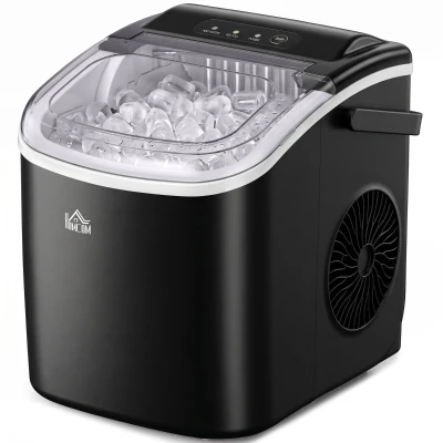 HOMCOM Portable Ice Maker Countertop with Handle, Self Cleaning Ice Maker Machine with Scoop and Basket, 26lbs/24Hrs, Black