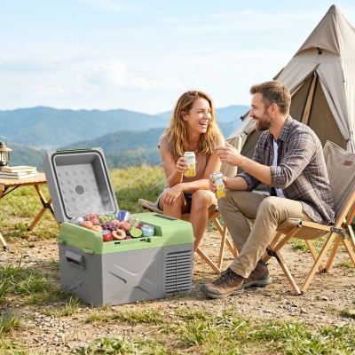 Outsunny 12 Volt Car Refrigerator, 12QT Car Fridge Electric Cooler, 12/24V DC and 110-240V AC, -4℉~68℉, Portable Refrigerator