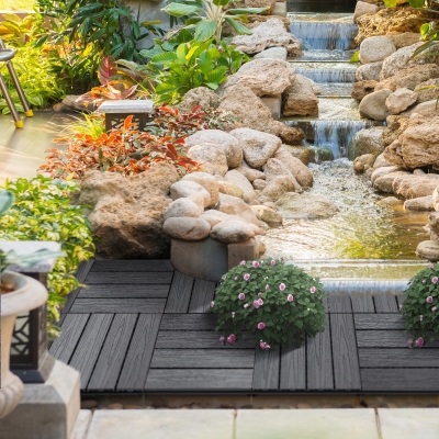 Outsunny Outdoor Tiles, 11 Pack 12" x 12" WPC Interlocking Deck Tiles Waterproof and Non-slip