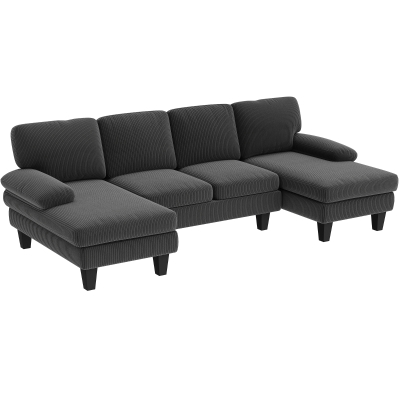 HOMCOM Sectional Sofa, U Shaped Couch with Double Chaise, Pillow-top Armrests and Spring Cushions, 2200lb Capacity, Dark Grey