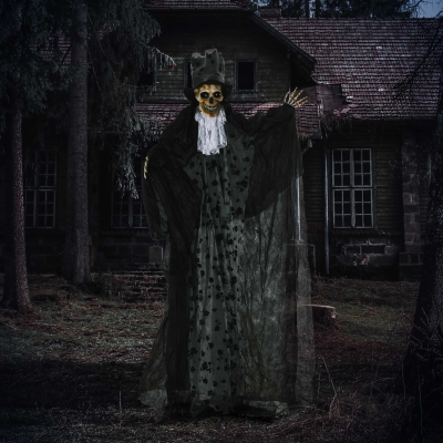 Outsunny 6FT Life Size Halloween Animatronics, Animated Grim Reaper Groom with Sound Motion Activated & Light Up Eyes