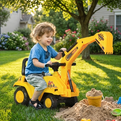 HOMCOM Ride-On Toy Excavator with Digger Scooter Steering Wheel Storage Toddlers for 18-48 Months, Yellow