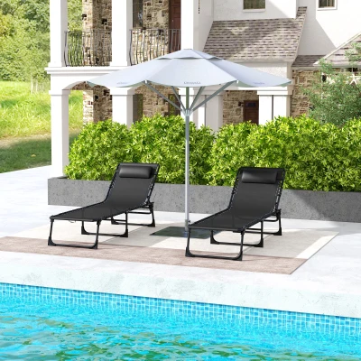Outsunny 2 Folding Chaise Lounge Chairs, 4-Position, Mesh, Black