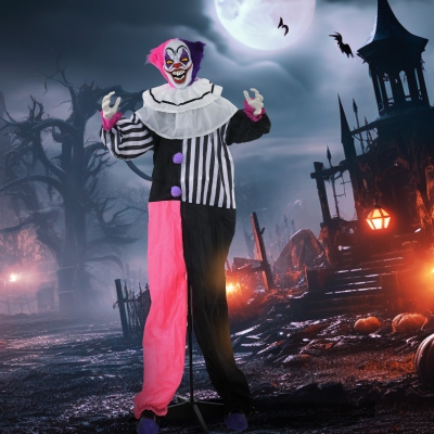 Outsunny 5.7FT Life Size Halloween Decoration, Animated Clown with Sound Activated, Light Up Eyes, Motion, Laugh