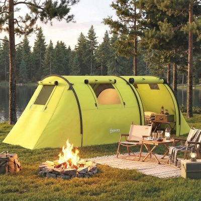 Outsunny 3-4 Person Camping Tent with 2 Rooms, 3000mm Waterproof Portable Family Tent with Carry Bag, Yellow