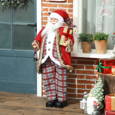 HOMCOM Life Size Singing and Dancing Santa Claus, Standing Animated Santa Claus with Posable Arms, Lantern, Sound Activated