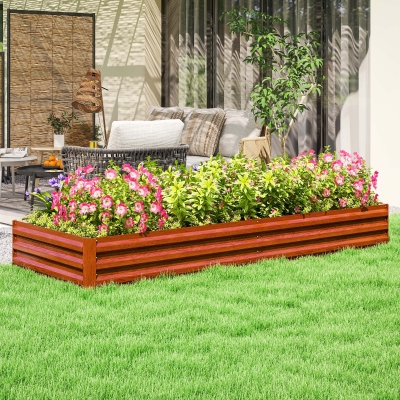 Outsunny 8 x 3 x 1ft Galvanized Raised Garden Bed, Reinforced Outdoor Planter Box with Open Bottom, Brown