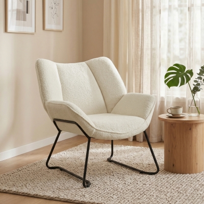 HOMCOM Accent Chair, Sherpa Fleece Armchair with Wide Backrest and Metal Legs, White