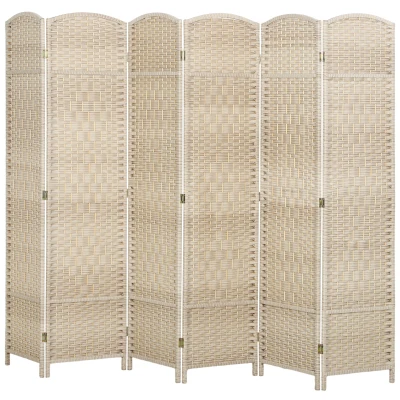 HOMCOM 6 Ft Tall Folding Room Divider, 6 Panel Portable Privacy Screen, Hand-Woven Partition Wall Divider, Light Oak