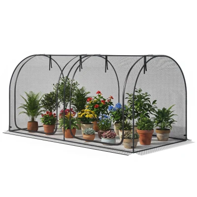 Outsunny 8' x 4' Crop Cage, Garden Plant Protector, with 2 Zippered Doors and 6 Ground Stakes, for Garden, Yard, Lawn, Black
