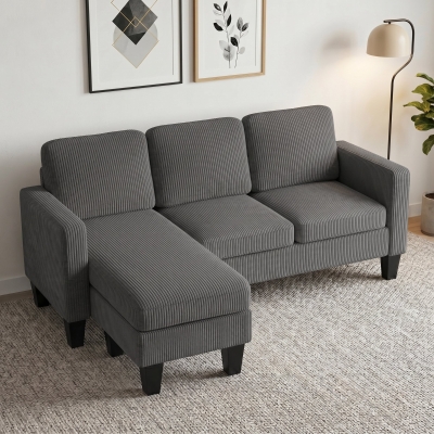HOMCOM Sectional Sofa, L Shaped Couch, with Changeable Chaise or Ottoman, Dark Grey