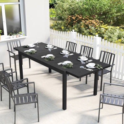 Outsunny Expandable Patio Dining Table for 8-10 People, 60.6"/84.3" Aluminum Outdoor Dining Table with Adjustable Foot Pads