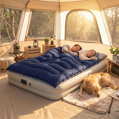 Outsunny Double Sleeping Bag for Adults, Queen Size 2 Person Sleeping Bag with 2 Pillows, for Cold Weather & Warm, Blue