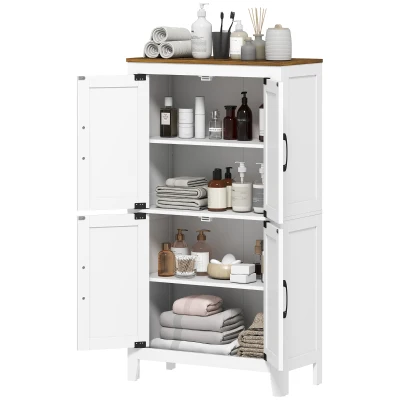HOMCOM Farmhouse Bathroom Storage Cabinet, Bathroom Floor Cabinet with Barn Doors and Adjustable Shelves, White