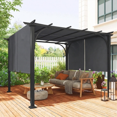 Outsunny 10' x 10' Retractable Pergola Canopy, UPF50+ Outdoor Metal Pergola Gazebo Sun Shade Shelter with Steel Frame, Dark Grey