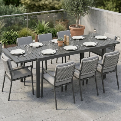 Outsunny Expandable Outdoor Dining Table for 6-8 People, 59"-89" Aluminum Patio Dining Table with Slatted Top, Dark Grey