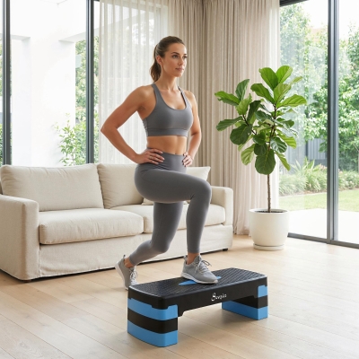 Soozier Aerobic Exercise Step Platform, 4"/6"/8" Adjustable Aerobic Stepper with Risers, Workout Stepper for Home Gym, Blue