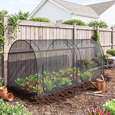 Outsunny 8' x 4' Crop Cage, Garden Plant Protector, with 2 Zippered Doors and 6 Ground Stakes, for Garden, Yard, Lawn, Black