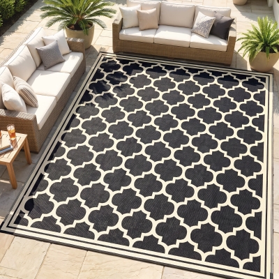 Outsunny 9'x12' Reversible Outdoor RV Rug, Patio Floor Mat, Plastic Straw Rug for Backyard, Deck, Beach, Camping, Black