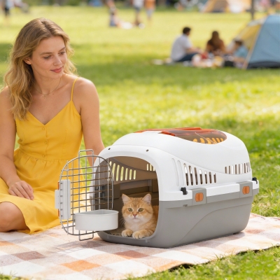 PawHut Hard-Sided Travel Pet Carrier, Plastic Dog and Cat Kennel for Small Dogs and Cats, Portable Crate with Steel Wire Door