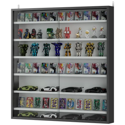HOMCOM 7-Tier Display Cabinet, Shot Glass Display Case, Glass Curio Cabinet with Glass Doors, Black and White