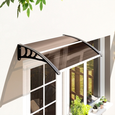 Outsunny Window Awning Door Canopy, Polycarbonate Cover Patio Awnings, 47" x 30", Brown