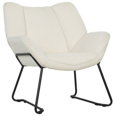 HOMCOM Accent Chair, Sherpa Fleece Armchair with Wide Backrest and Metal Legs, White