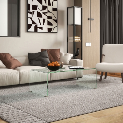 HOMCOM Glass Coffee Table, Clear Coffee Table for Living Room, Modern Rectangle Center Table with Safe Rounded Edges
