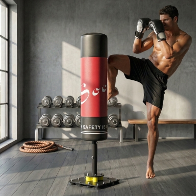 Soozier Freestanding Punching Bag for Adults, 53" Heavy Duty Boxing Bag with 12 Suction Cups, Boxing Equipment with Stand