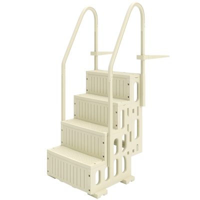 Outsunny Swimming Pool Ladder Adjustable for Above Ground Pools w/ Non-Slip Steps & Dual Handrails 4-Step Cream White