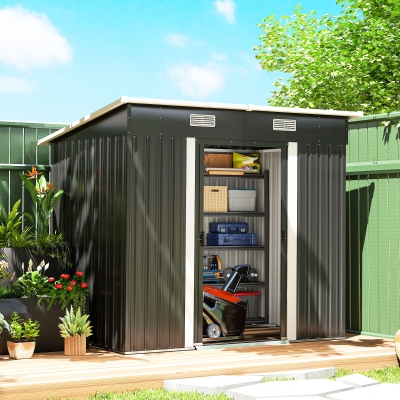 Outsunny 7'x 4' Metal Patio Storage Shed Garden Lockable Shed Tool Utility Storage Unit, Black