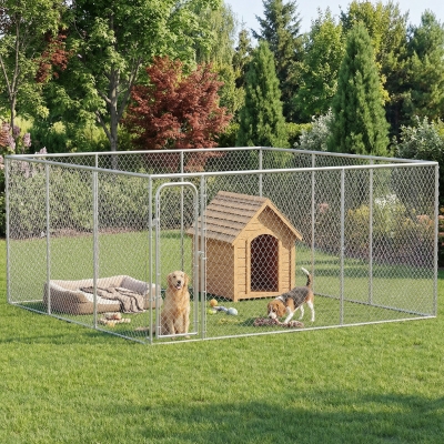 PawHut Dog Playpen Outdoor, Walk-in Dog Run Kennel Puppy Exercise Pen Indoor Outdoor with DIY Door and Galvanized Steel Frame